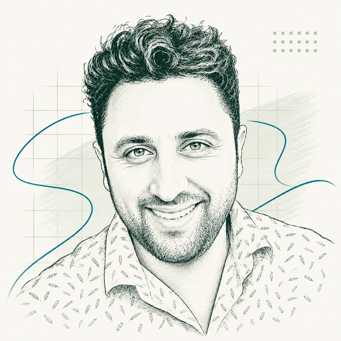 Illustrated portrait of Mohammed Bounda, founder of Agraw
